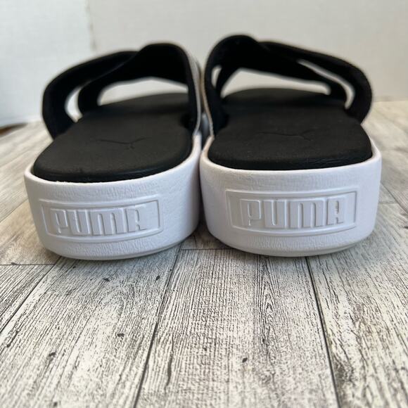 PUMA PLATFORM SLIDE SANDALS Women’s Size 9.5 380677-01 White/Black Chunky - Picture 7 of 10